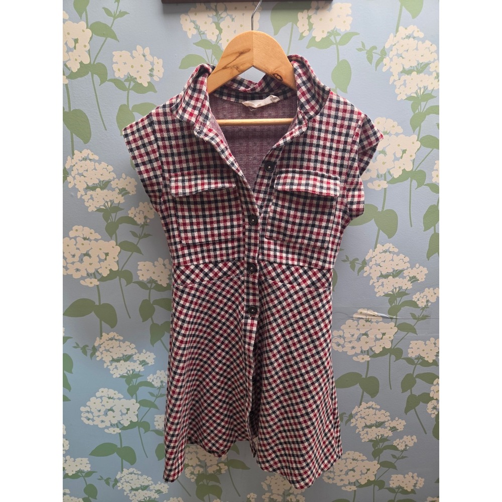 Zara Kids Girls Red Navy Plaid Sleeveless Button Front Shirt Dress Size 9 134cm
